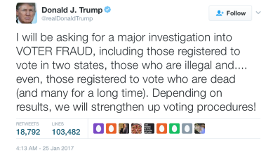 Trump tweet on investigating voter fraud